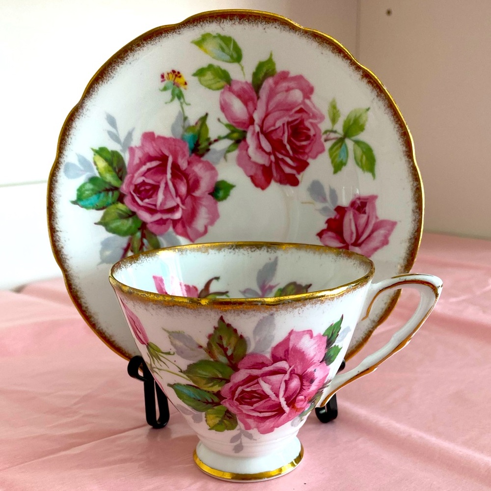 Royal Stafford Bone China Teacup and Saucer in Pattern “Berkeley Rose”